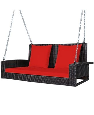 2-Person Patio Rattan Hanging Porch Swing Bench Chair Cushion
