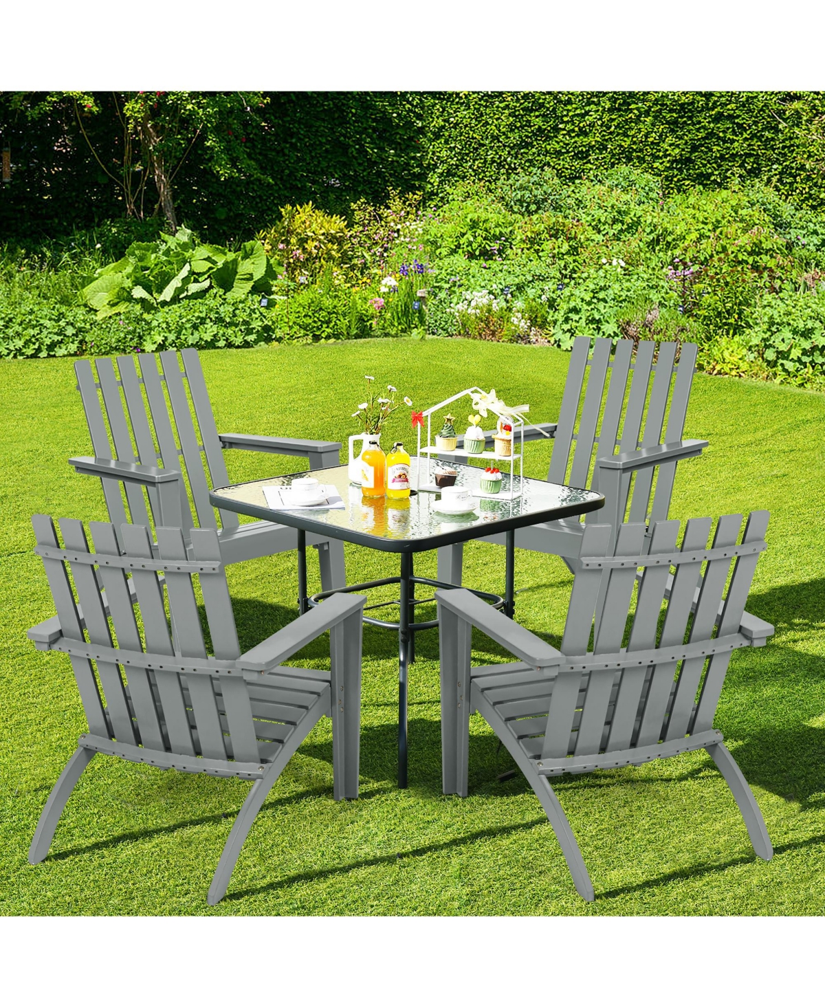 Costway Patio Adirondack Chair Acacia Wood Lounge Armrest Garden Deck