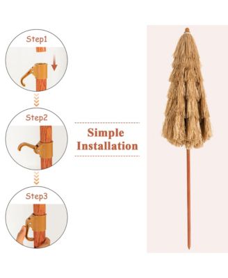 6.5 FT Thatched Beach Umbrella Tilt Tiki Hawaiian Patio Portable