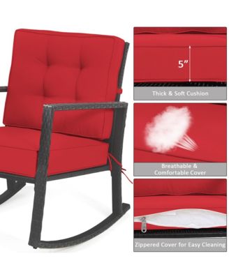 Patio Rattan Rocker Chair Outdoor Glider Wicker Rocking Chair Cushion Lawn