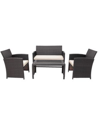 4PCS Patio Rattan Furniture Set Cushioned Chair Sofa Coffee Table
