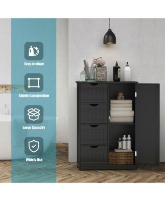 MDF Freestanding Bathroom Floor Cabinet with 4 Drawers and Adjustable Storage