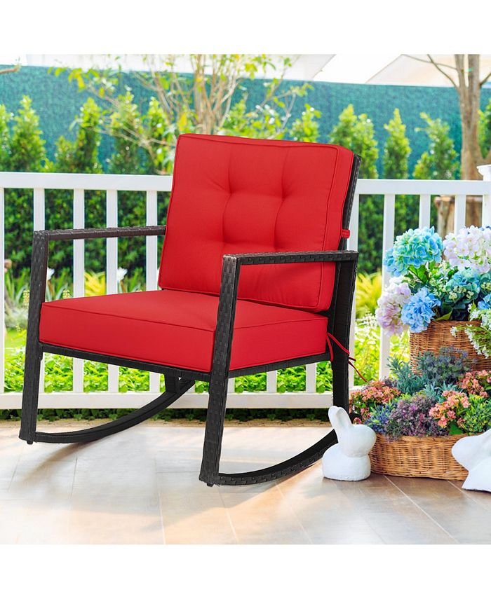 Gymax 2PCS Outdoor Wicker Rocking Chair Patio Rattan Single Chair