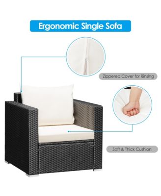 3PCS Rattan Patio Conversation Furniture Set Outdoor Sofa Set w/ Cushions