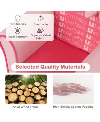 Single Piece Solid Wood Kids Cute Pink Bow Sofa Children Couch Toddler Upholstered Armchair