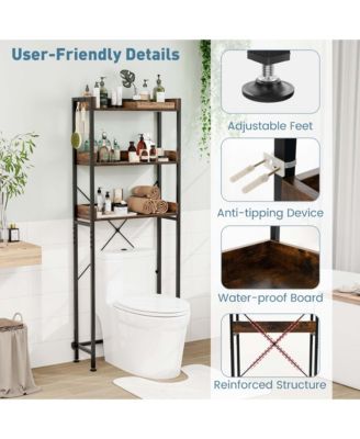 3-Tier Over-The-Toilet Bathroom Shelf Metal Frame Space Saver Rack with 4 Hooks