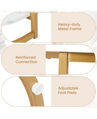 White Marble Coffee Table Modern 2-Tier Center Table with Open Storage Shelf