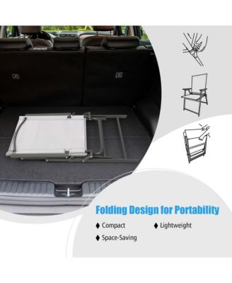 4pcs Patio Folding Portable Dining Chairs Metal Frame Armrests Garden