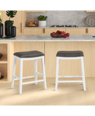 26-Inch Bar Stool Set of 2 Counter Height Saddle Stools with Upholstered Seat
