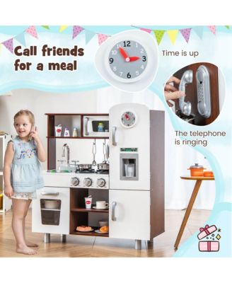 Kids Kitchen Playset Pretend Play Kitchen Toy with Realistic Sounds & Lights
