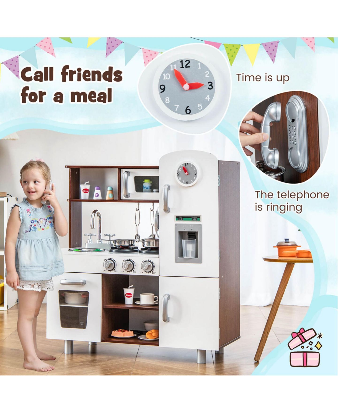Детский игровой набор Costway Sounds & Lights 6-Piece Kitchen Playset, от 3 лет, цвет: Белый — фото 8