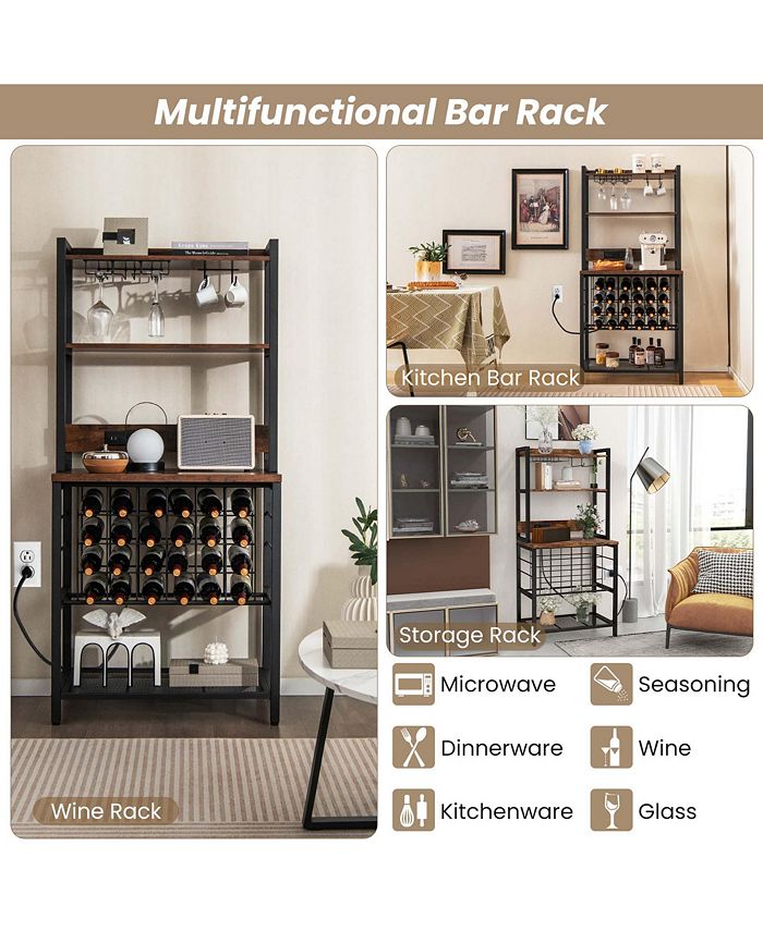 Costway Wine Bar with 4 Tier Storage Shelves Glass Holders