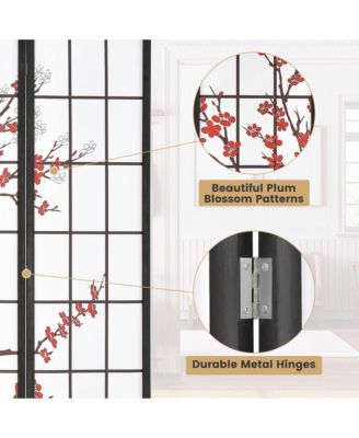 4-Panel Japanese Style Folding Room Divider with Elegant Plum Blossom Design Indoor