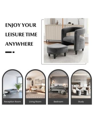 Comfy Accent Armchair with Footrest Upholstered Velvet Barrel Chair & Ottoman Set