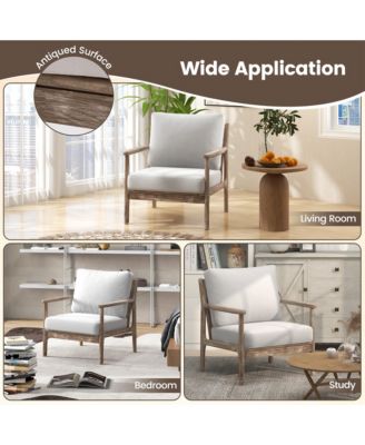 Modern Accent Chair with Solid Rubber Wood Armrests Cotton Linen Fabric Covers