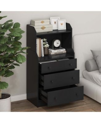 3-Drawer Dresser 44" Tall Wood Storage Organizer Chest with 2 Open Shelves