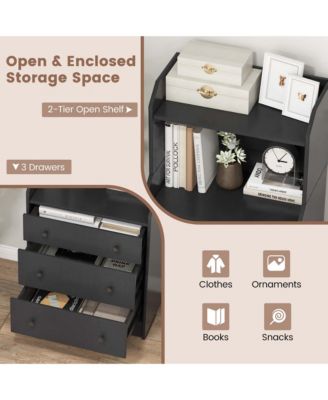 3-Drawer Dresser 44" Tall Wood Storage Organizer Chest with 2 Open Shelves