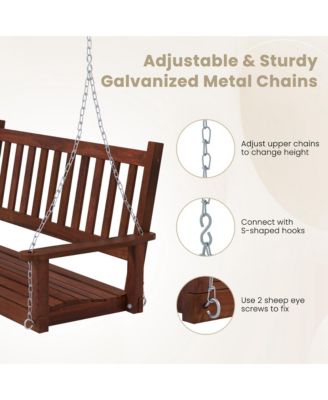 3-Person Wooden Outdoor Porch Swing Heavy Duty Patio Hanging Bench Chair