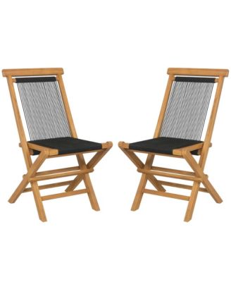 2 PCS Patio Folding Chairs with Woven Rope Seat & Back Solid Teak Wood for Porch