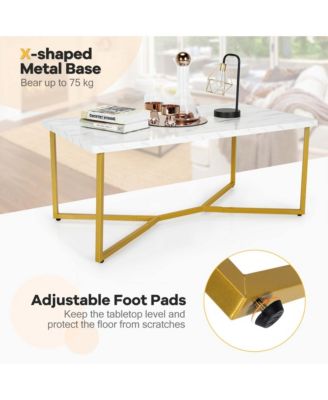 Modern Coffee Table with Faux Marble Tabletop & Golden Y-shaped Legs Foot Pads