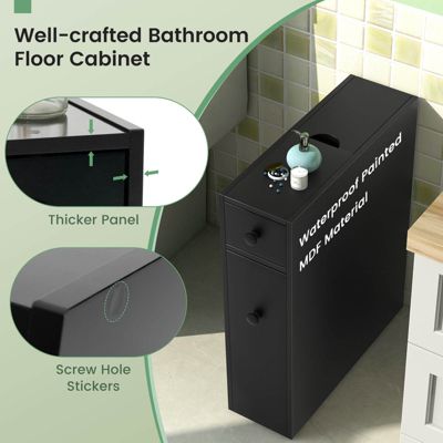 Bathroom Floor Cabinet Toilet Narrow Storage Organizer with Flip Top