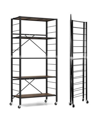 5-Tier Folding Shelf Free DIY Design Shelving Unit with 4 Universal Wheels Kitchen