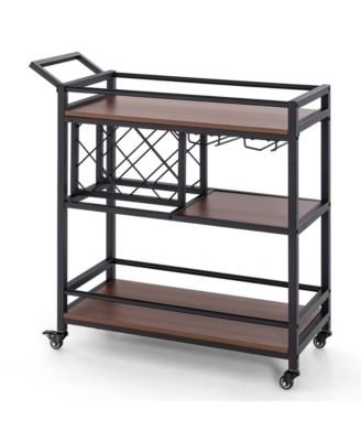 3-tier Bar Cart on Wheels Home Kitchen Serving Cart with Wine Rack & Glass Holder