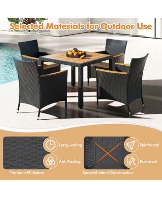 5 PCS Patio Dining Table Set for 4 Rattan Conversation Set with Umbrella Hole