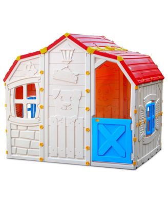 Kids Playhouse Realistic Cottage Playhouse with Openable Windows & Working Door