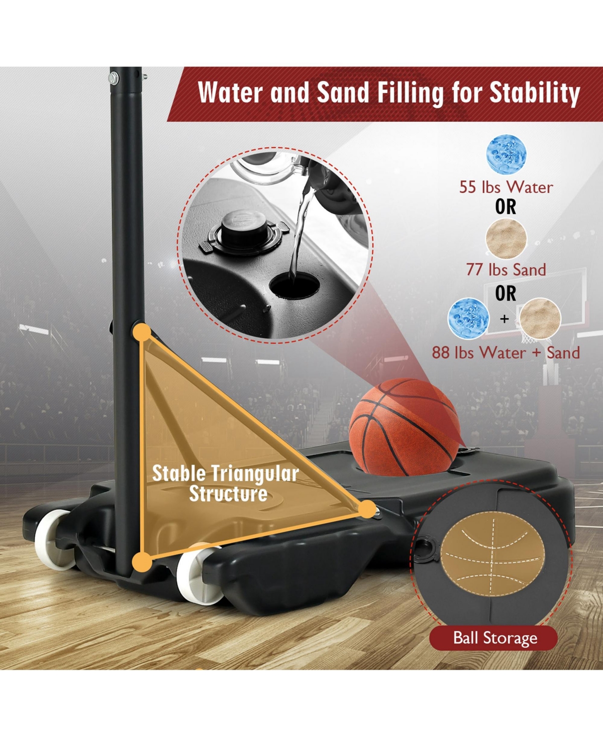 Kids Basketball Hoop Portable Backboard System with Adjustable Height Ball Storage