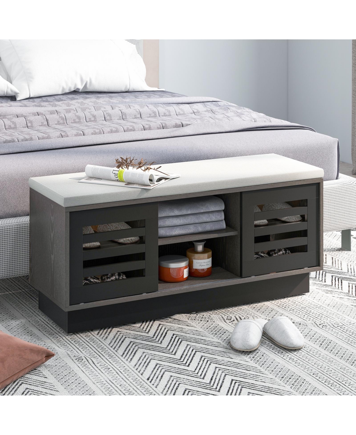 Shoe Storage Bench with Cushion Organizer Rack Entryway