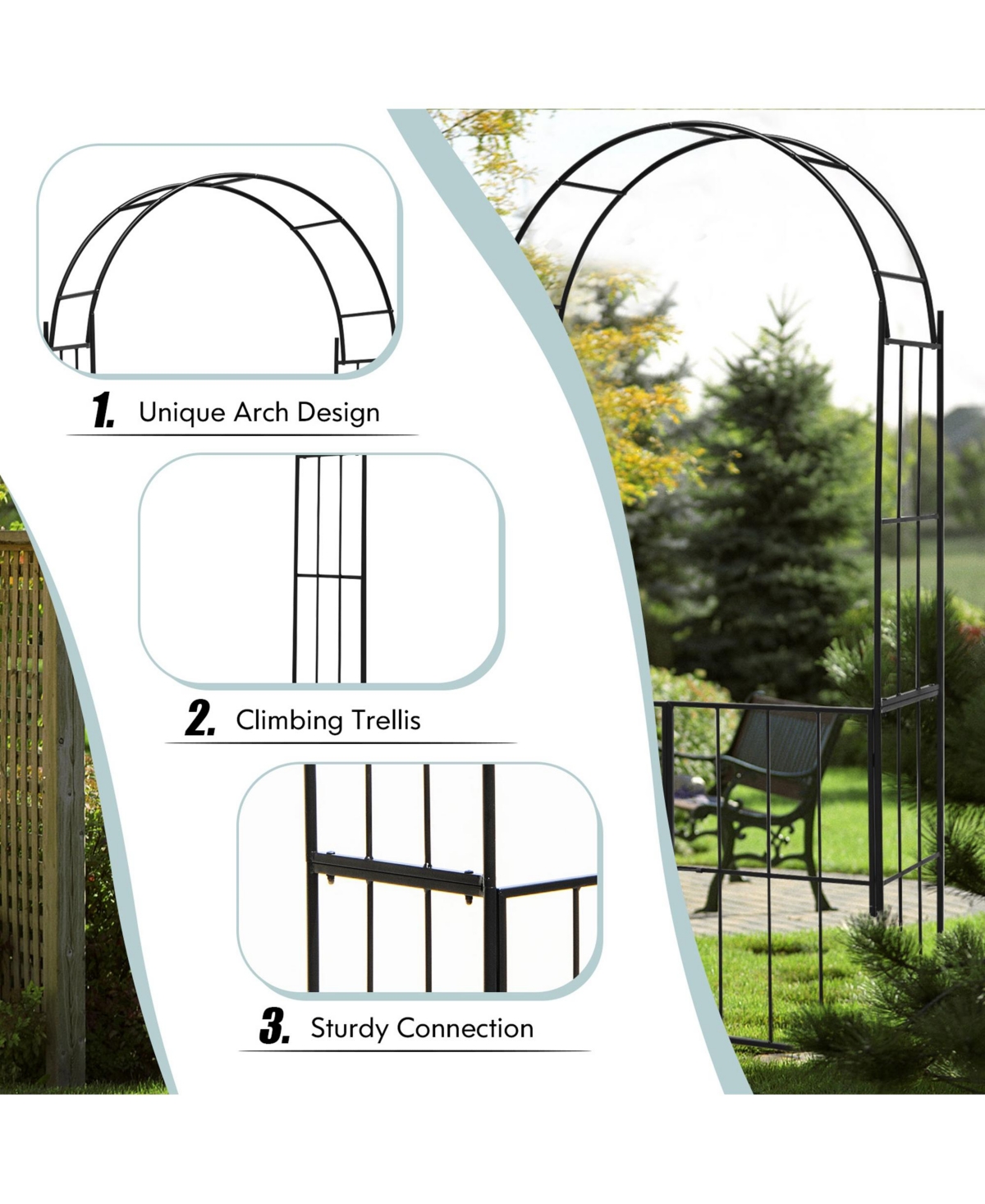 Costway Garden Arch Arbor Trellis with Gate 7.5 Patio Archway Pergola for Wedding