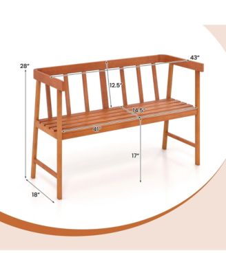 Patio Acacia Wood Bench 2-Person Slatted Seat Backrest 800 Lbs