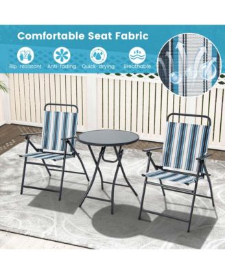 3pcs Patio Folding Dining Table Chair Set Heavy-Duty Metal Portable Outdoor