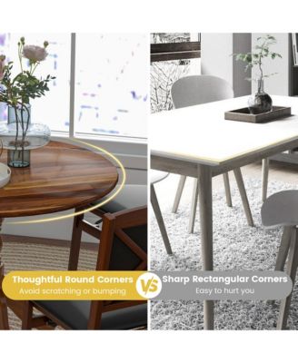 4-Person Dining Table Wooden Kitchen Table with Solid Rubber Wood Frame for Kitchen