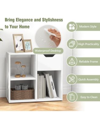 3-Cube Bookcase Organizer with 2-tier Wooden Storage Shelf & Pull-out Drawer