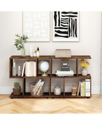 2-Tier Bookshelf Free Standing Wooden Display S-Shaped Shelf Storage Rack