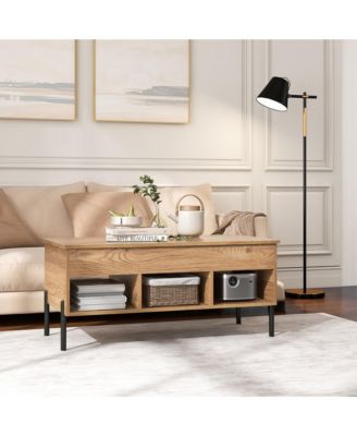 Lift Top Coffee Table with Storage Compartment & 3 Open Cubbies