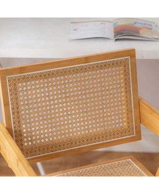 Set of 2 Rattan Accent Chairs Mid Century Dining Armchair Bamboo Frame Kitchen