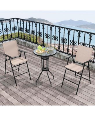 3PCS Patio Bistro Set Folding Chairs Round Bar Table with 1.6'' Umbrella Hole Yard