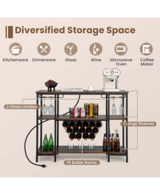 Cabinet Bar Table Rack Table for Drinks Glasses with Power Outlets