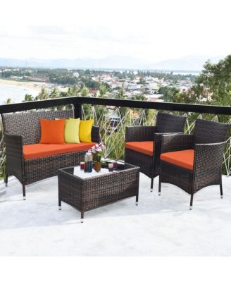 4 Piece Rattan Patio Furniture Set with Cushions