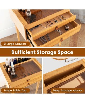 Makeup Vanity Table with Adjustable Mirror Bamboo Dressing Table 2 Drawers