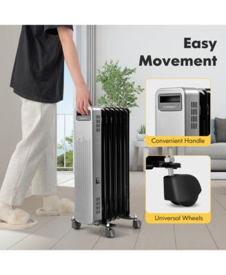 1500W Oil-Filled Radiator Heater Portable Electric Space Heater 3 Heat Settings