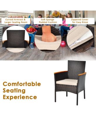 7PCS Rattan Outdoor Dining Set Patio Furniture Set w/ Cushions Umbrella Hole