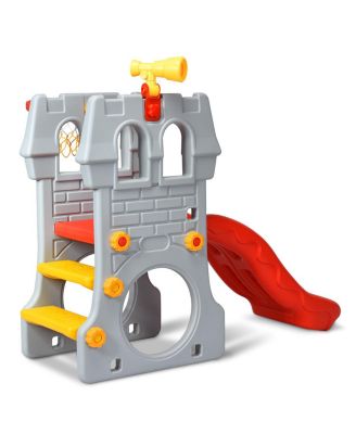 Children Climber Slide Set w/ Basketball Hoop and Telescope Toy Indoor & Outdoor