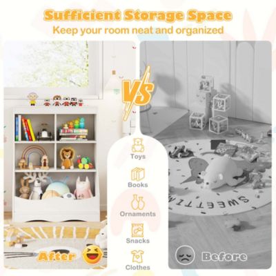 3-Tier Children's Multi-Functional Bookcase Toy Storage Bin Floor Cabinet