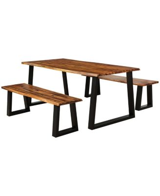 Picnic Table Set Acacia Wood 3 Piece Table Bench Outdoor Patio