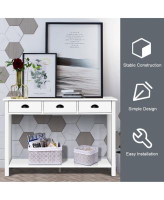47'' Console Table Hall Table Side Desk Accent Table Drawers Shelf Entryway
