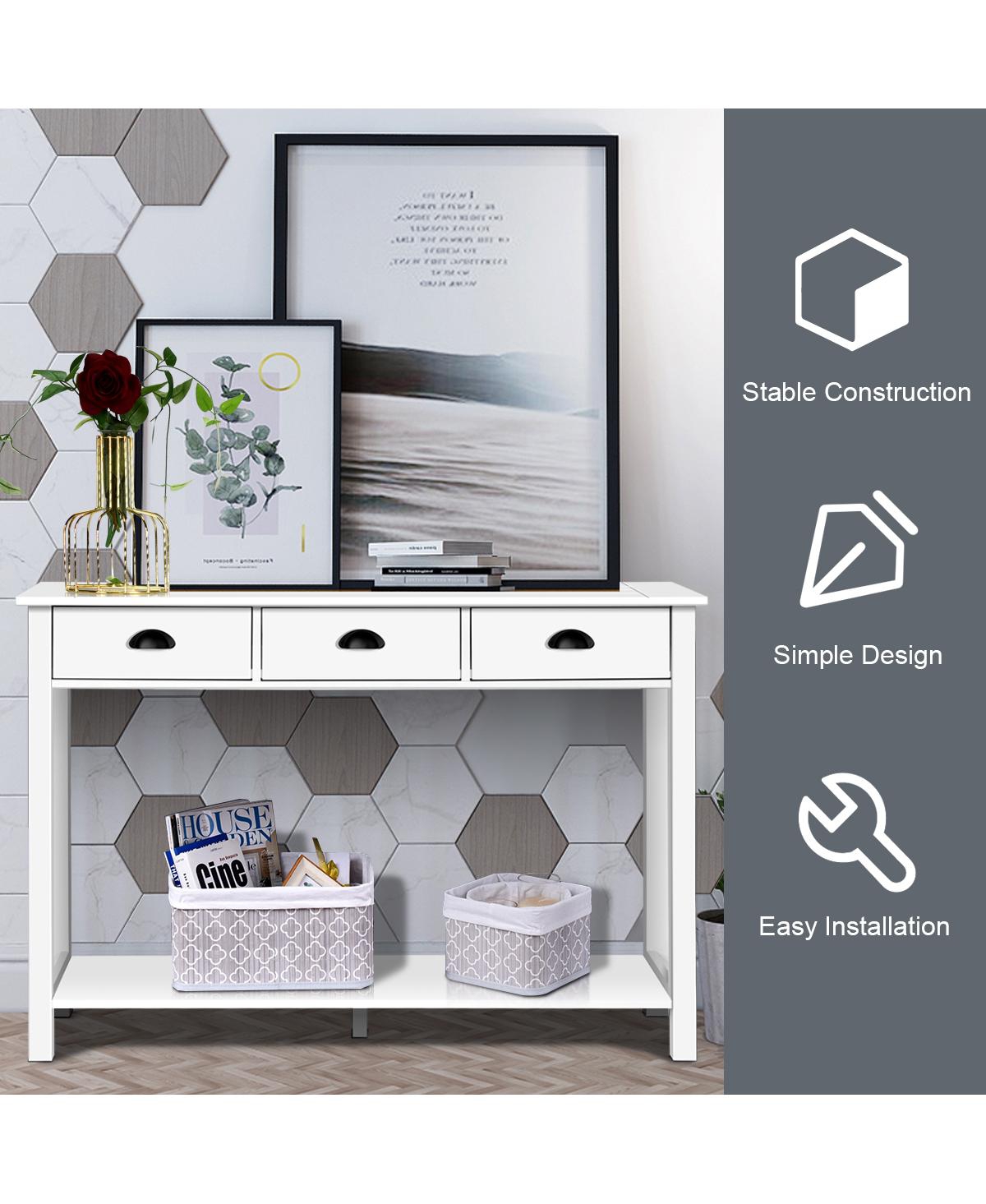 Costway 47'' Console Table Hall Table Side Desk Accent Table Drawers Shelf Entryway